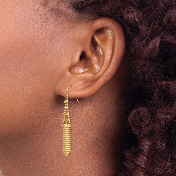 14K Fringe Beaded Dangle French Hook Earrings