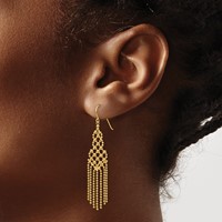 14K Yellow Gold Fringe Beaded Chain Dangle French Hook Earrings view 3