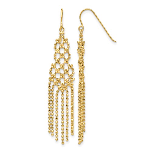 14K Fringe Beaded Chain Dangle French Hook Earrings