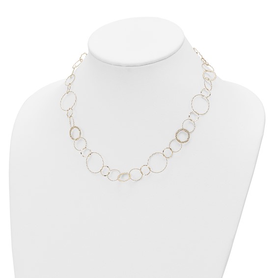 14K Polished Diamond-cut and Textured Circles 18 inch Necklace
