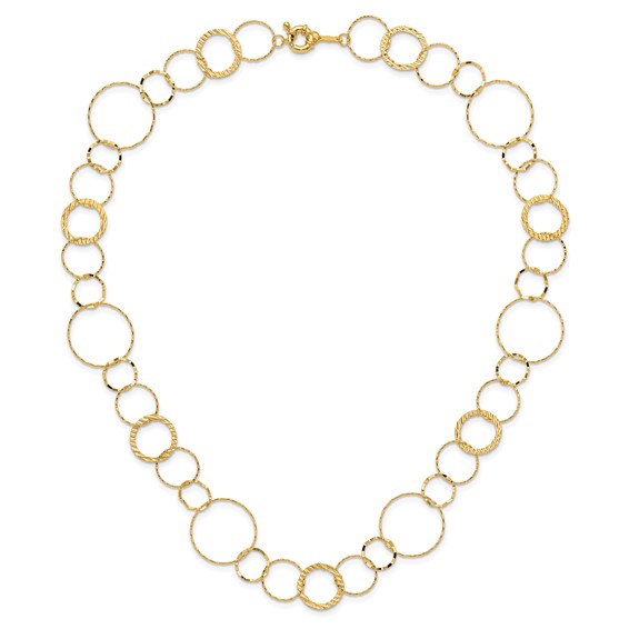 14K Polished Diamond-cut and Textured Circles 18 inch Necklace