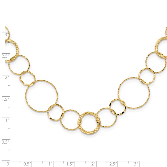 14K Polished Diamond-cut and Textured Circles 18 inch Necklace