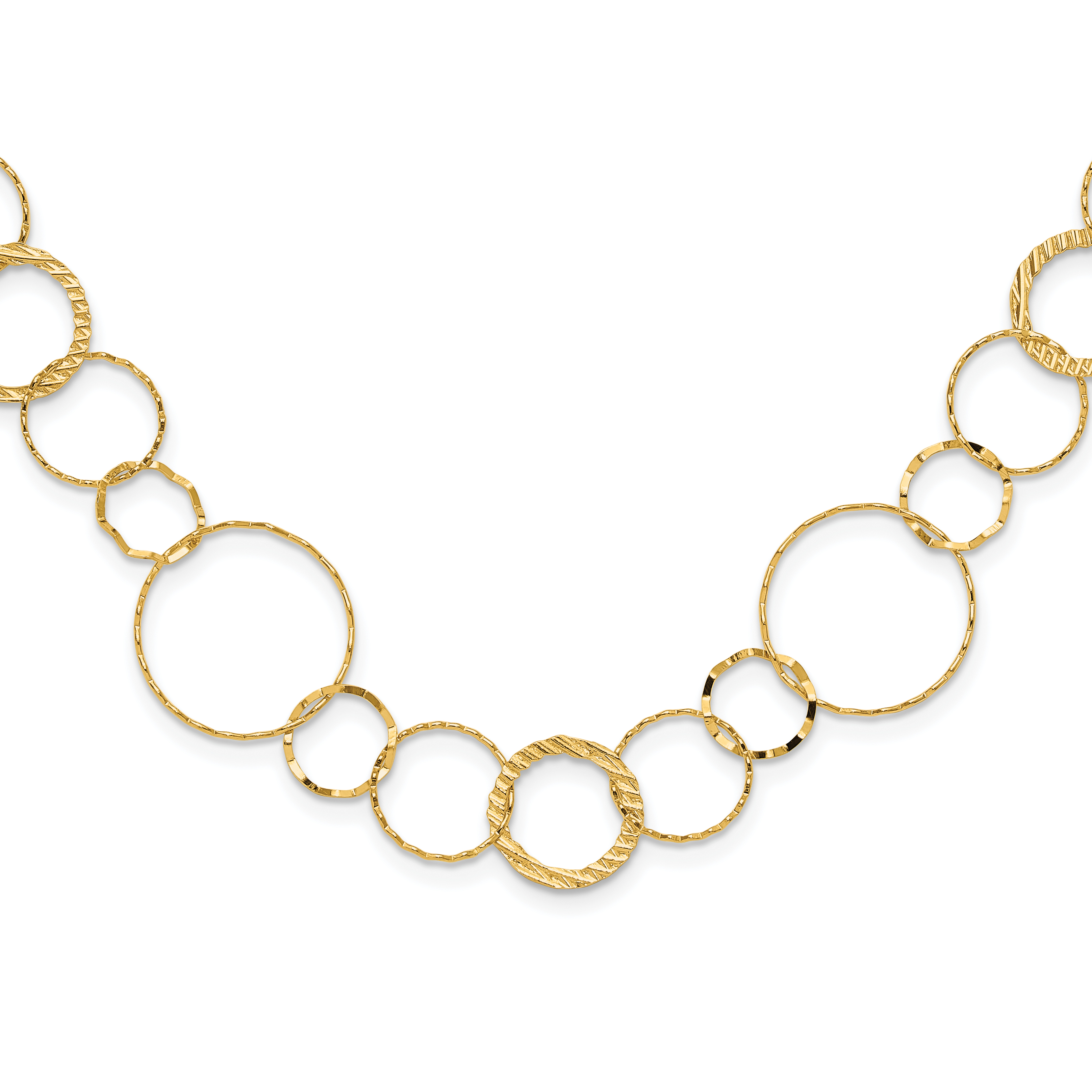 14K Polished Diamond-cut and Textured Circles 18 inch Necklace (SF1668-18)