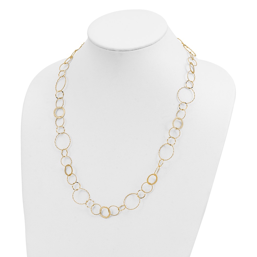 14K Polished Diamond-cut and Textured Circles 24 inch Necklace (SF1668-24)
