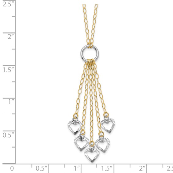 14K Two-Tone Heart Drop 16 inch Necklace Plus 2 inch Extender