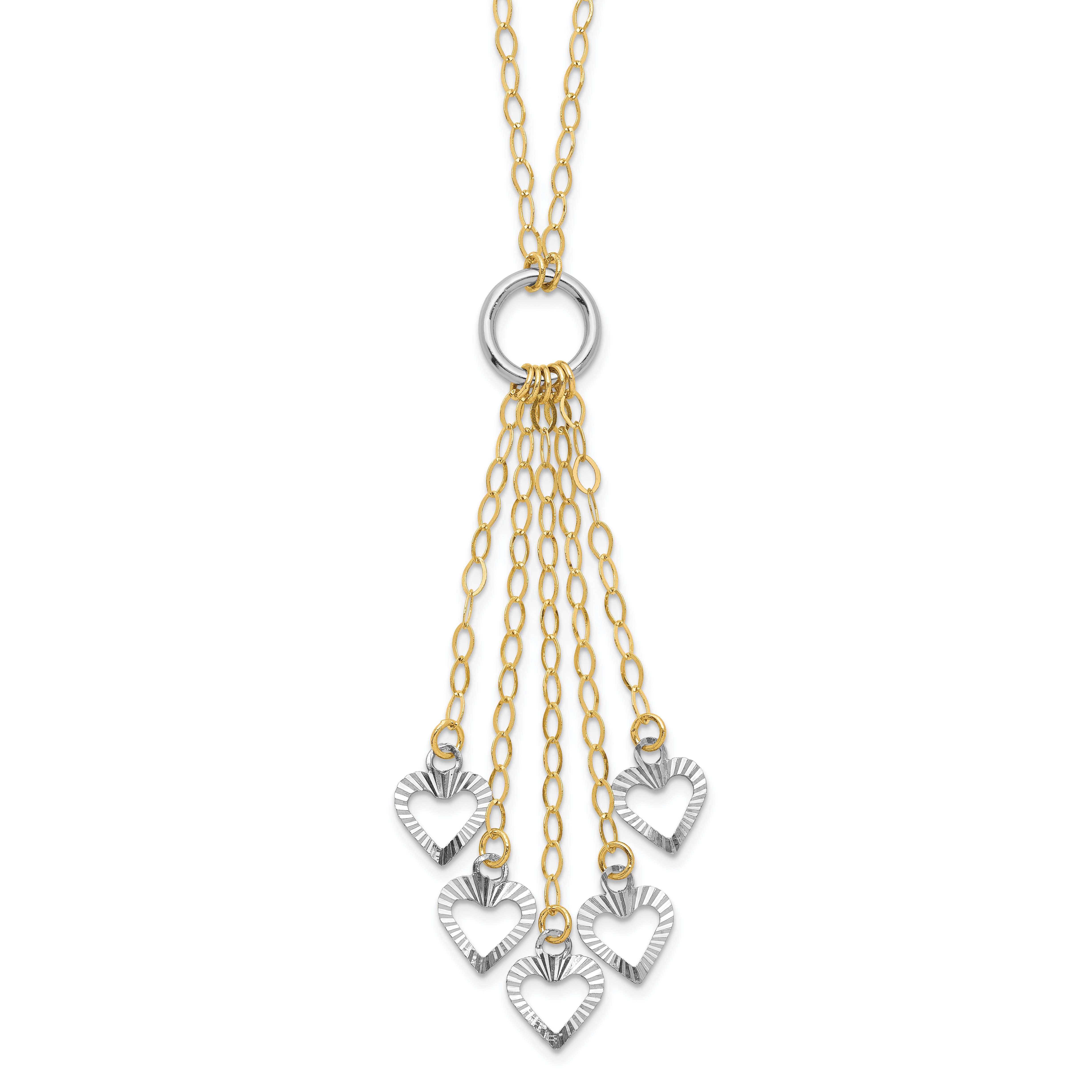 14K Two-Tone Heart Drop 16 inch Necklace Plus 2 inch Extender (SF1714-16)