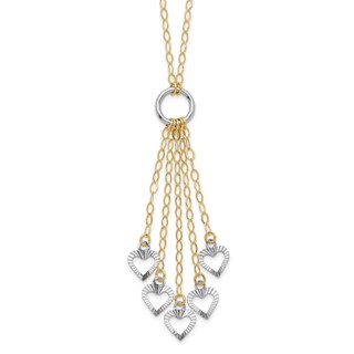 14K Two-Tone Heart Drop 16 inch Necklace Plus 2 inch Extender