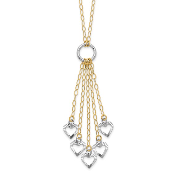14K Two-Tone Heart Drop 16 inch Necklace Plus 2 inch Extender