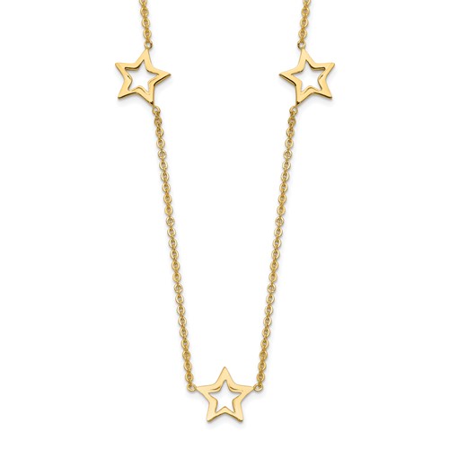 14K Yellow Gold Open Stars Necklace Plus 2 Inch Extension, 16"