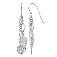 14K White Gold WG Dangle Heart Earrings view 1