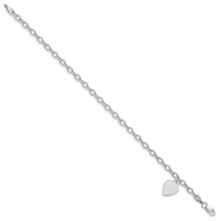 14K White Gold Engravable 14x 10mm Solid Dangle Heart Charm and Hollow Chain Bracelet, 7.5" view 2