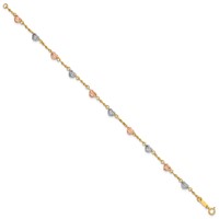 14K Tri-color Diamond-cut Puffed Heart Bracelet, 7" view 2