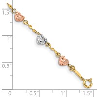 14K Tri-color Diamond-cut Puffed Heart Bracelet, 7" view 4