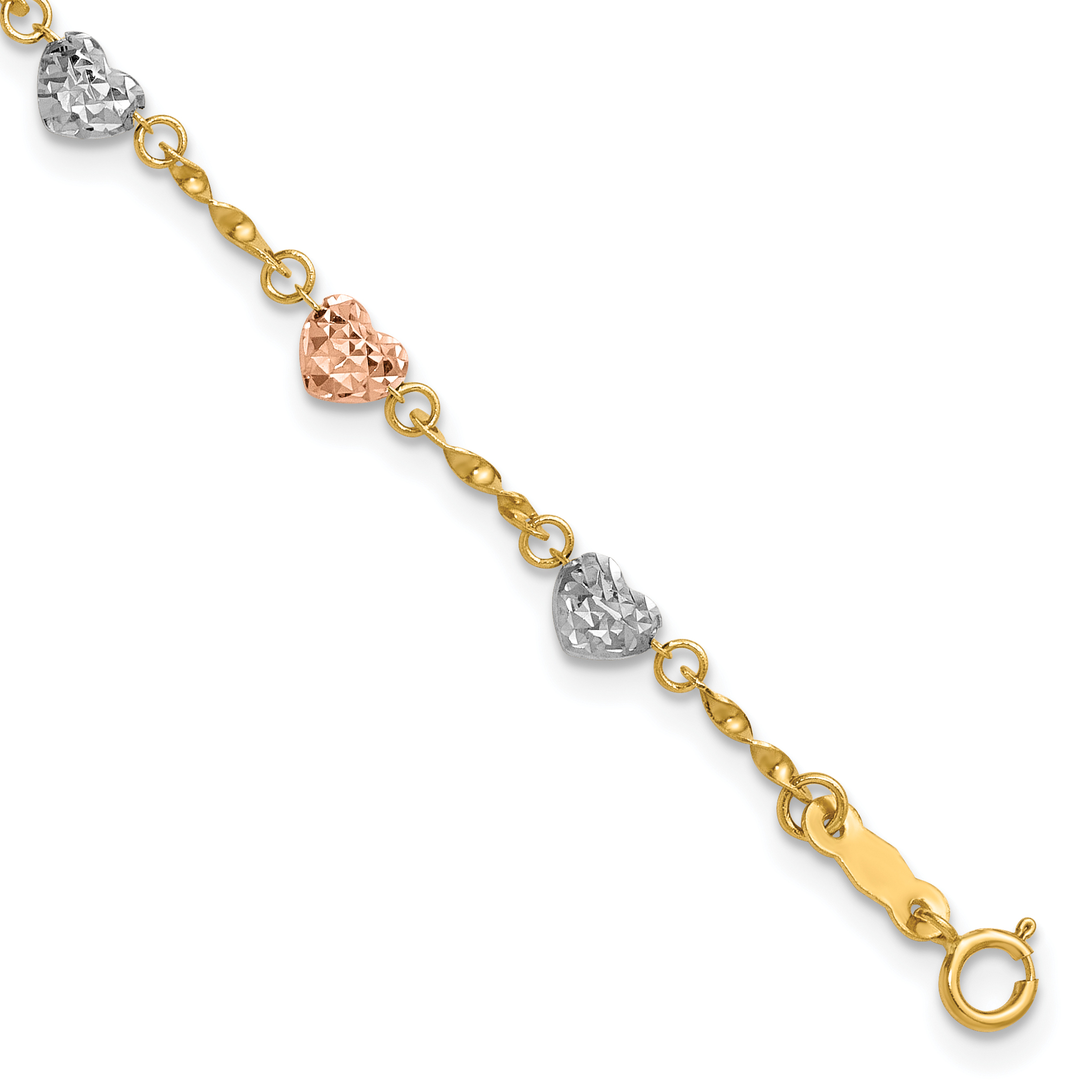 14k Tri-color Puff Heart Bracelet (SF1832-6)