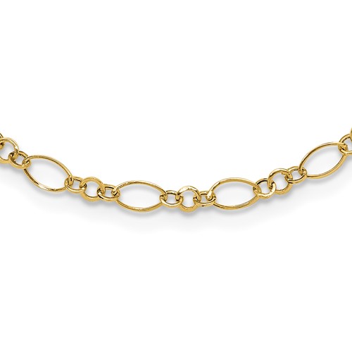 14K Yellow Gold Polished 3mm Fancy Oval and Round Link Necklace, 18"