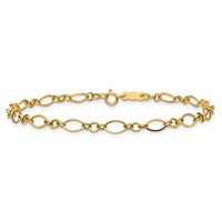 14K Yellow Gold Polished 3mm Fancy Oval and Round Link Bracelet, 7.25" view 3