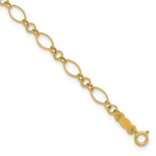 14K Yellow Gold Polished 3mm Fancy Oval and Round Link Bracelet, 7.25"