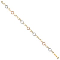 14K Tri-color Polished and Textured Round Circles and Ovals Bracelet, 7.25" view 2