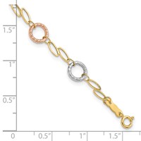 14K Tri-color Polished and Textured Round Circles and Ovals Bracelet, 7.25" view 3