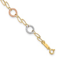 14K Tri-color Polished and Textured Round Circles and Ovals Bracelet, 7.25" view 1