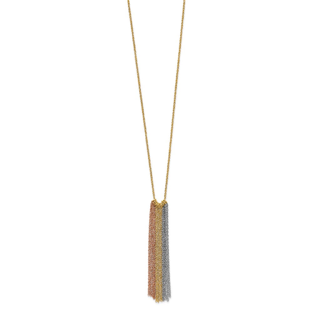 14k Tri-color Dangle Chain 16 inch Necklace Plus 2 inch Extender (SF1842-16)