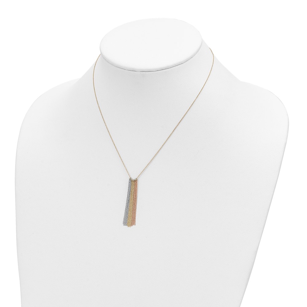 14k Tri-color Dangle Chain 16 inch Necklace Plus 2 inch Extender (SF1842-16)