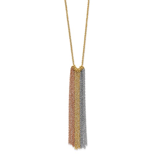 14K Tri-color Dangle Chain Necklace Plus 2 Inch Extender, 16"