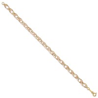 14K Two-tone Polished and Textured Oval Link Bracelet, 7.25" view 2