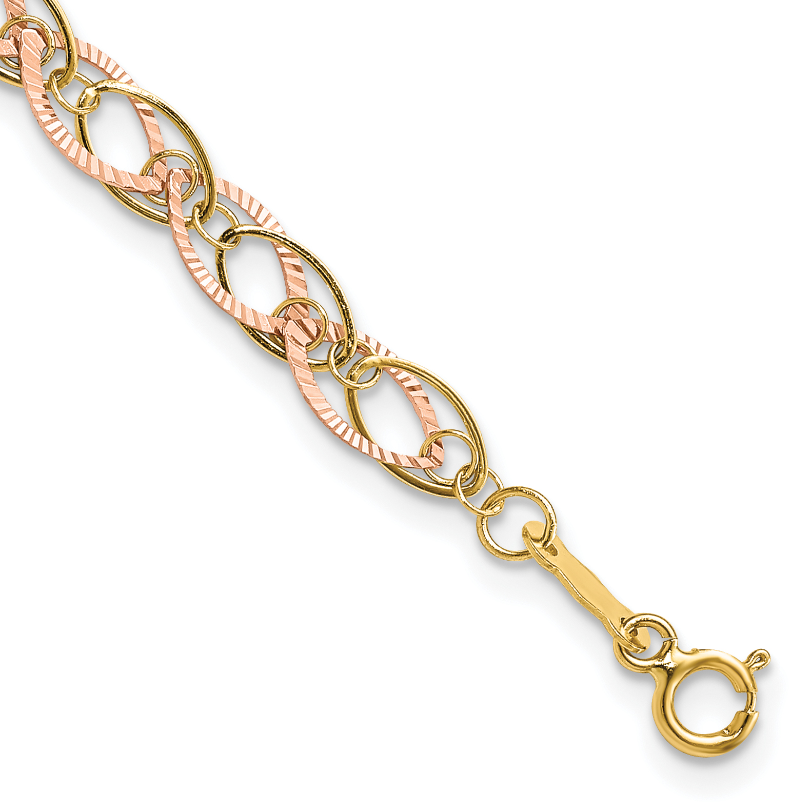 14k Two-tone Polished and Textured Oval Link 7.25 inch Bracelet (SF1843-7.25)