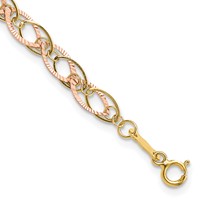 14K Two-tone Polished and Textured Oval Link Bracelet, 7.25" view 1