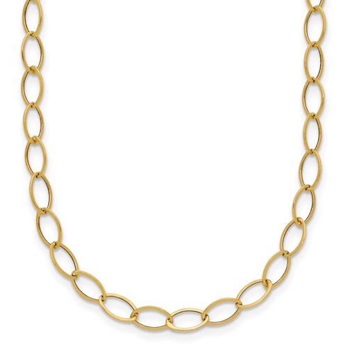 14K Yellow Gold Polished 4mm Fancy Oval Link Necklace, 18"