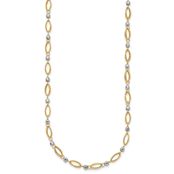 14K Two-Tone Fancy Oval Link and Mirror Bead 18 inch Necklace