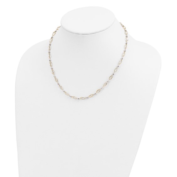 14K Two-Tone Fancy Oval Link and Mirror Bead 18 inch Necklace