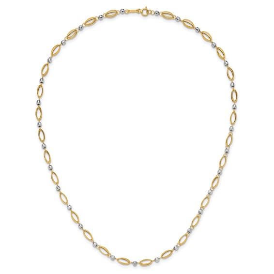 14K Two-Tone Fancy Oval Link and Mirror Bead 18 inch Necklace