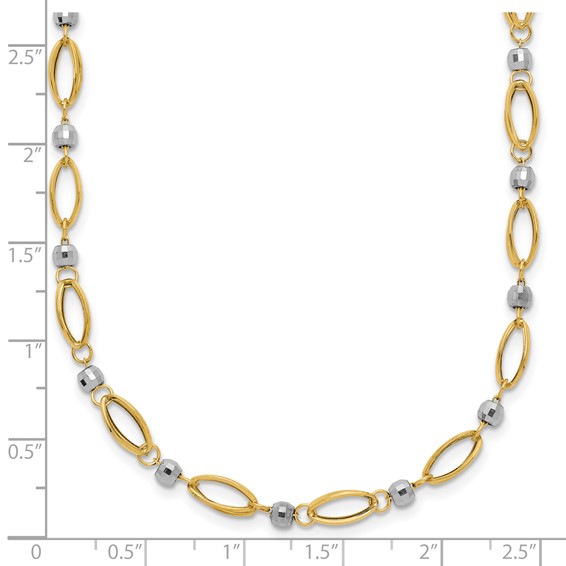 14K Two-Tone Fancy Oval Link and Mirror Bead 18 inch Necklace