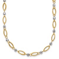 14K Two-Tone Fancy Oval Link and Mirror Bead Necklace, 18" view 1
