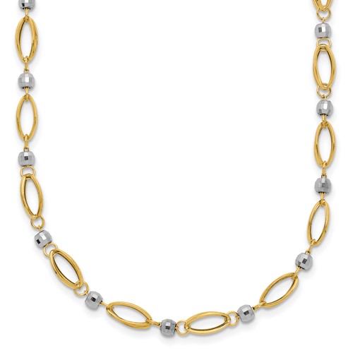 14K Two-Tone Fancy Oval Link and Mirror Bead Necklace, 18"
