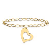 14K Yellow Gold Polished Cut-out Dangle Heart Bracelet, 7.25" view 3