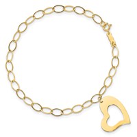 14K Yellow Gold Polished Cut-out Dangle Heart Bracelet, 7.25" view 4