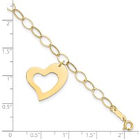 14K Yellow Gold Polished Cut-out Dangle Heart Bracelet, 7.25" view 5