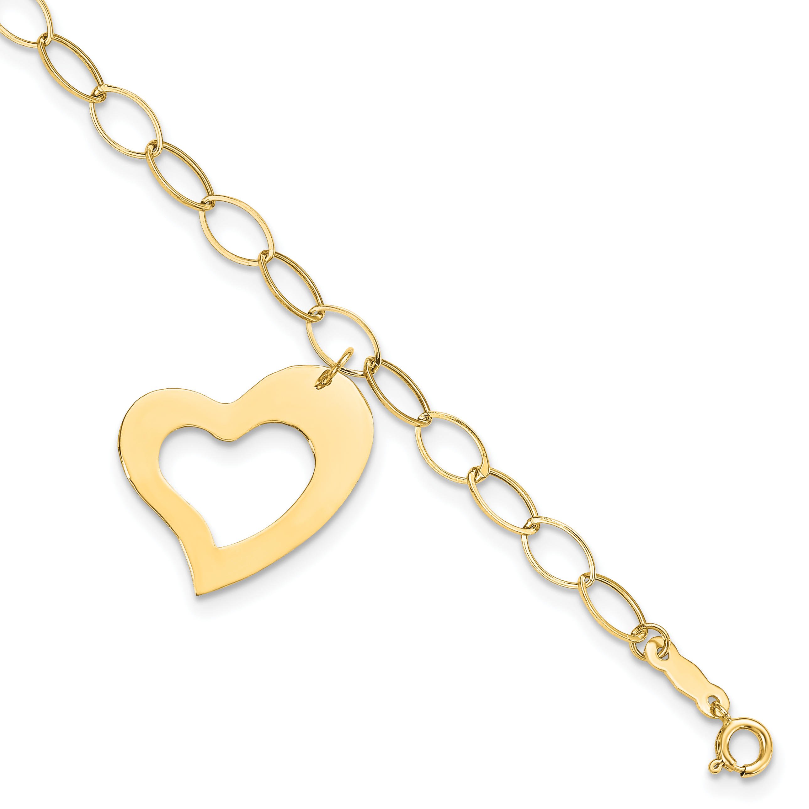 14k Polished Cut-out Dangle Heart 7.25 inch Bracelet (SF1856-7.25)