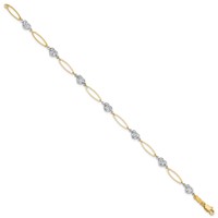 14K Two-tone Diamond-cut Puffed Heart and Flat Oval Link Bracelet, 7.25" view 2