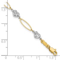 14K Two-tone Diamond-cut Puffed Heart and Flat Oval Link Bracelet, 7.25" view 3