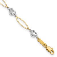14K Two-tone Diamond-cut Puffed Heart and Flat Oval Link Bracelet, 7.25" view 1