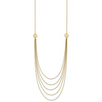 14K Yellow Gold 5-Layer Ropa Chain Bib Necklace with Textured Side Circles, 18" view 2