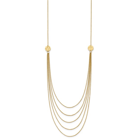 14K 5-Layer Ropa Chain Bib with Textured Side Circles 18 inch Necklace