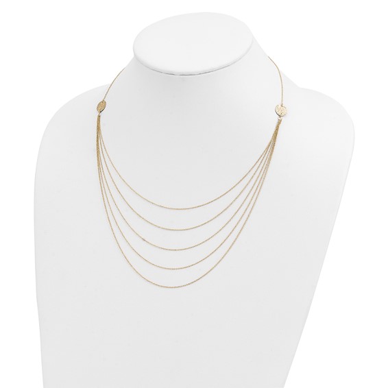 14K 5-Layer Ropa Chain Bib with Textured Side Circles 18 inch Necklace