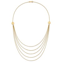 14K Yellow Gold 5-Layer Ropa Chain Bib Necklace with Textured Side Circles, 18" view 5