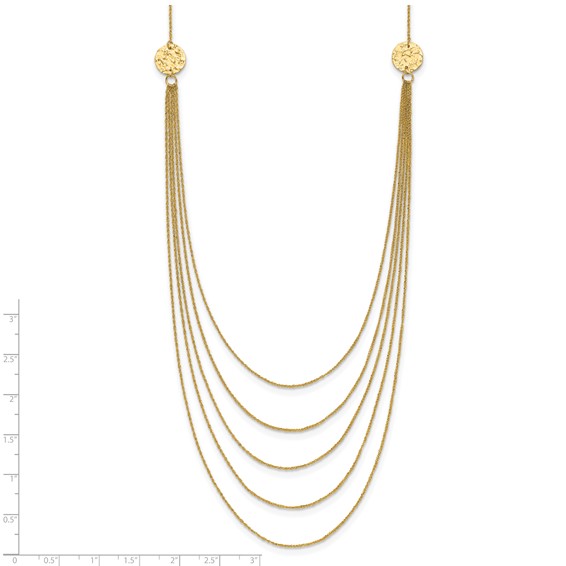 14K 5-Layer Ropa Chain Bib with Textured Side Circles 18 inch Necklace