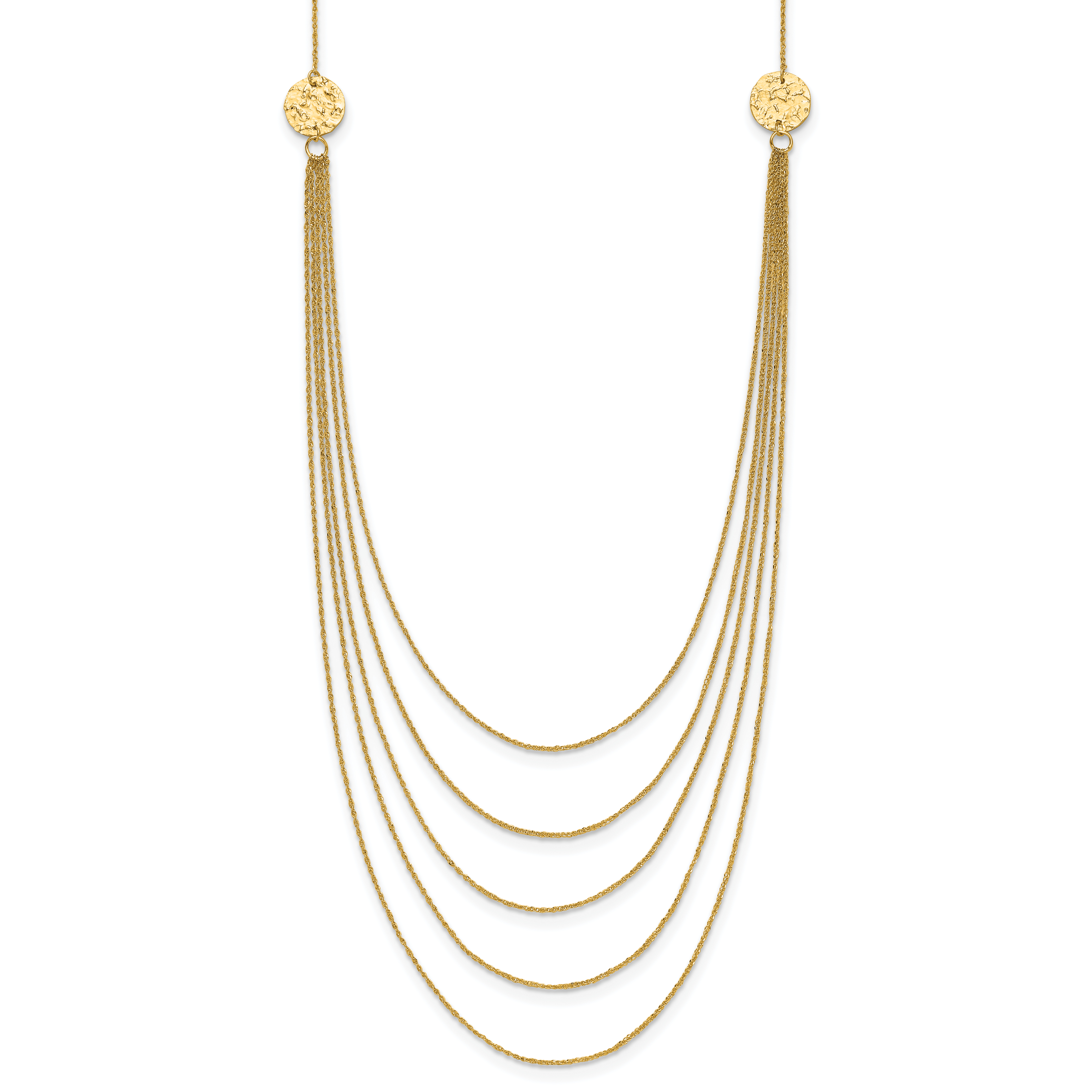 14K 5-Layer Ropa Chain Bib with Textured Side Circles 18 inch Necklace (SF1862-18)